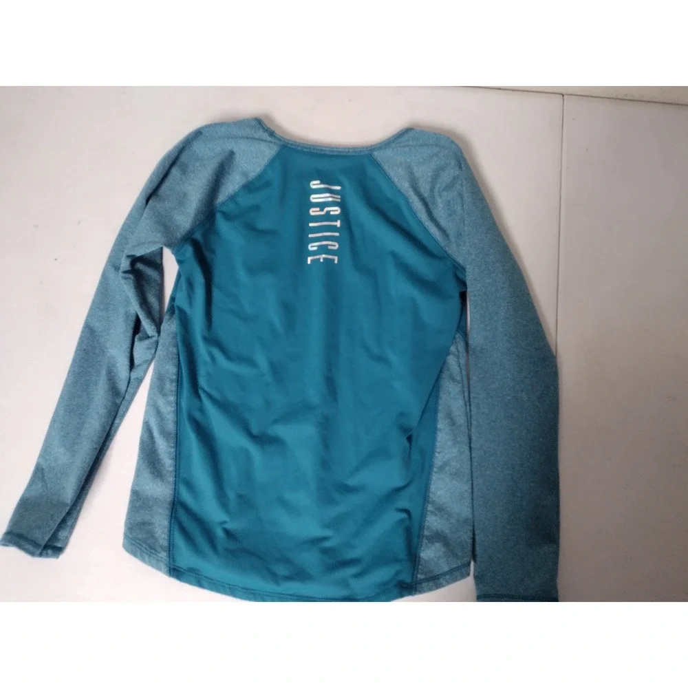 Justice Active Girls Teal Colorblock Long Sleeve Athletic Top Thumbholes Size 12